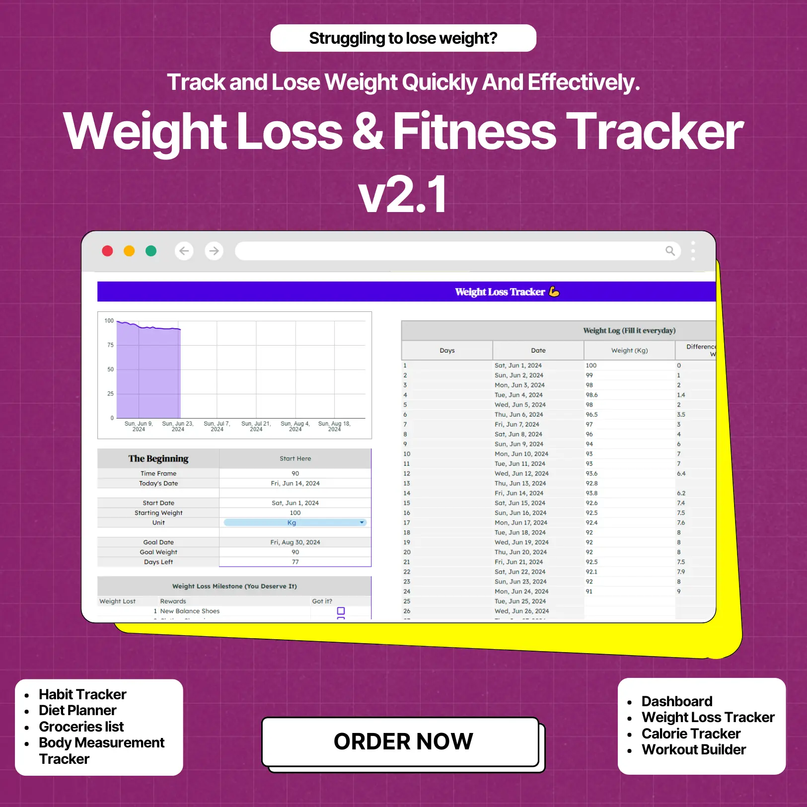 WEIGHT LOSS & FITNESS PLANNING SPREADSHEET V2.1